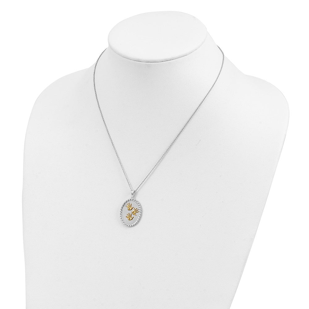 SE Sterling Silver Gold-plated Hand Prints 18in Necklace