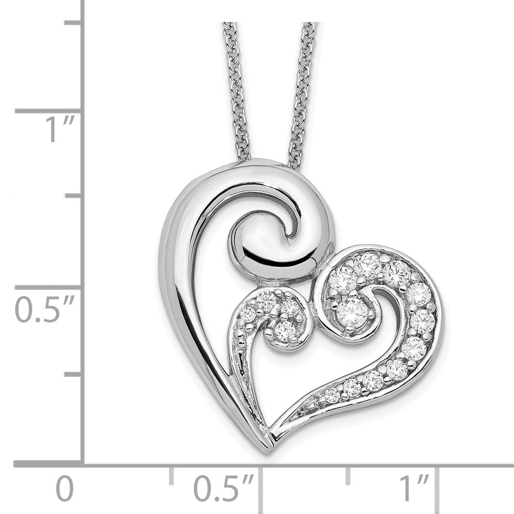 SE Sterling Silver Rhodium-plated CZ A Mothers Journey 18in Heart Necklace