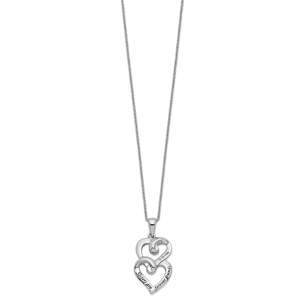 SE Sterling Silver Rhodium-plated CZ To My Sister 18in Heart Necklace