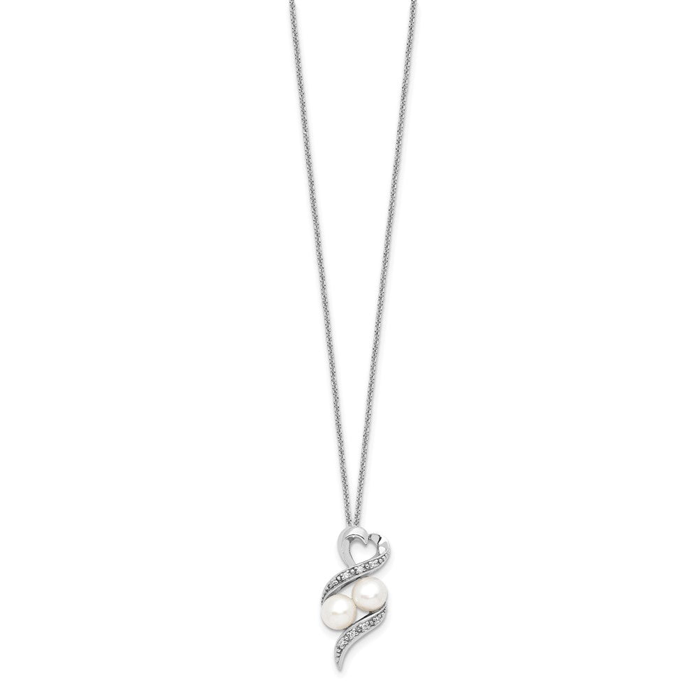 SE Sterling Silver Rhodium-plated FWC Pearl CZ 2 P's in a Pod Motherhood Friendship 18in Necklace