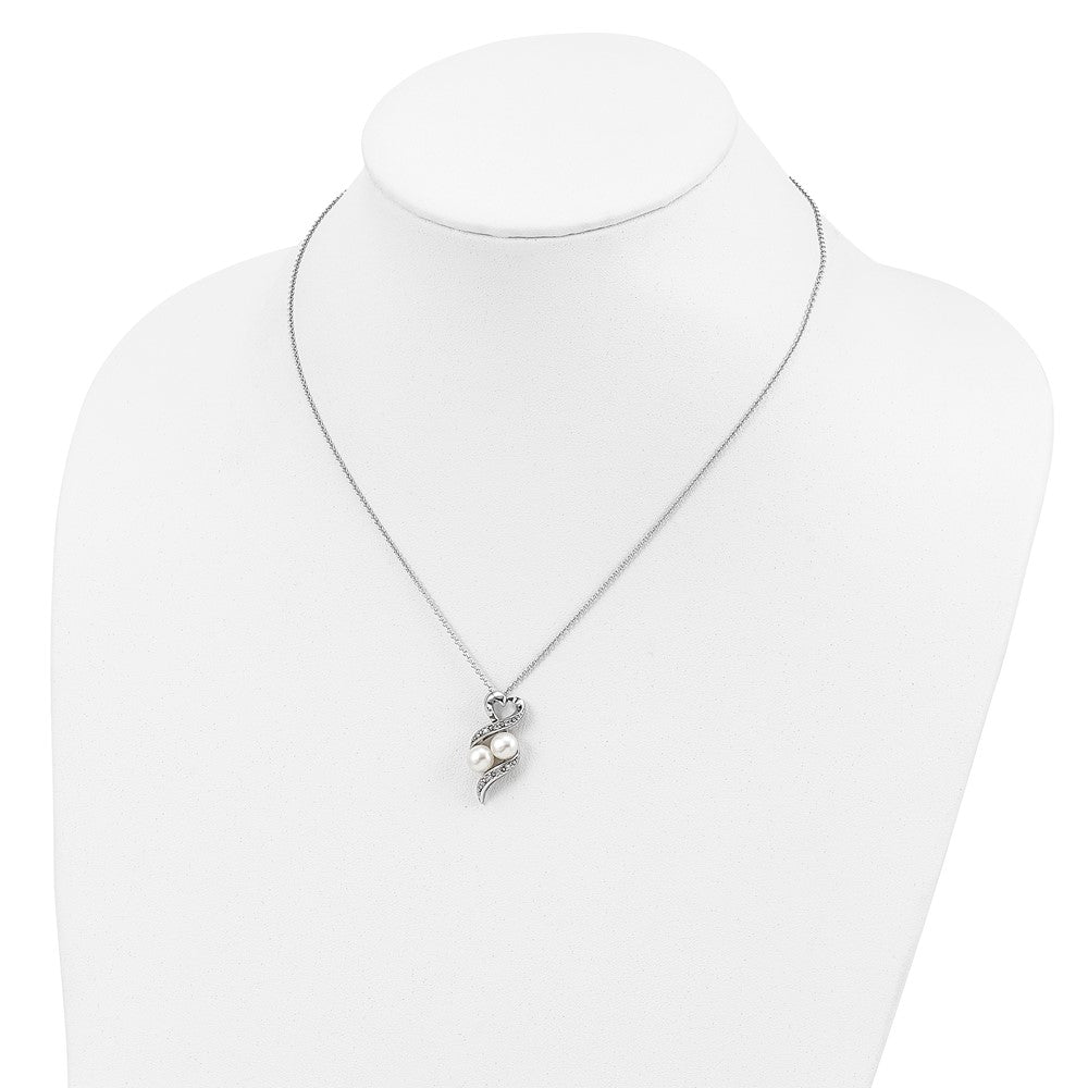 SE Sterling Silver Rhodium-plated FWC Pearl CZ 2 P's in a Pod Motherhood Friendship 18in Necklace
