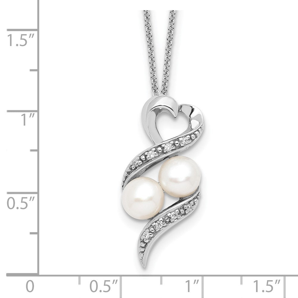 SE Sterling Silver Rhodium-plated FWC Pearl CZ 2 P's in a Pod Motherhood Friendship 18in Necklace