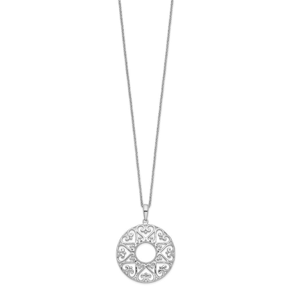 SE Sterling Silver Rhodium-plated Polished Family Heart Strings 18in Necklace