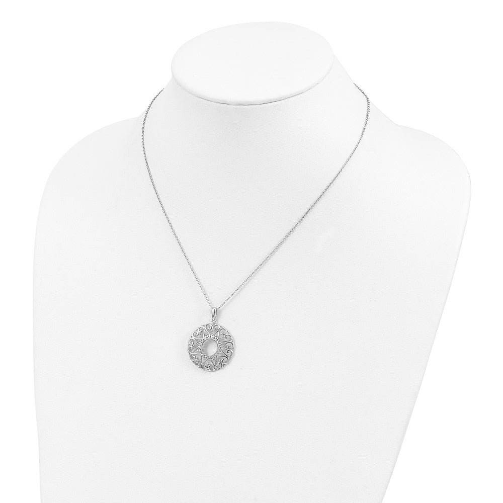 SE Sterling Silver Rhodium-plated Polished Family Heart Strings 18in Necklace