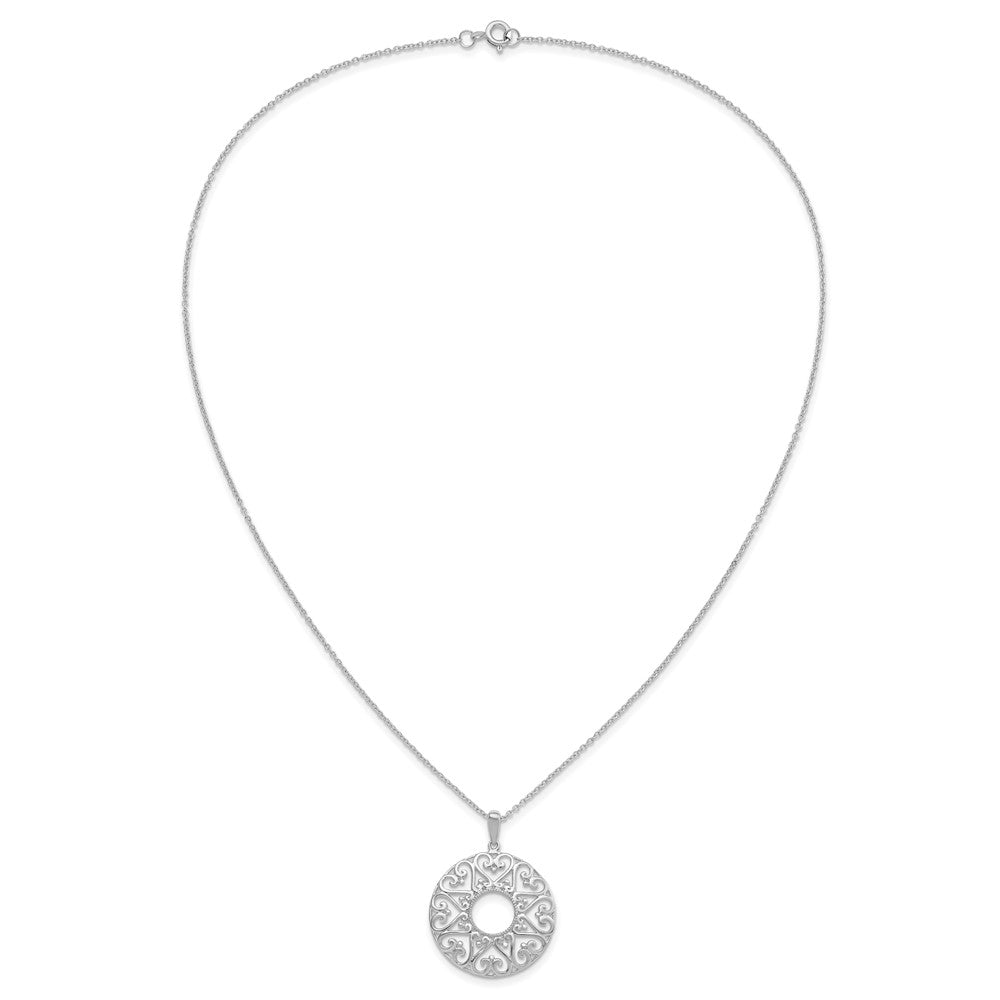 SE Sterling Silver Rhodium-plated Polished Family Heart Strings 18in Necklace