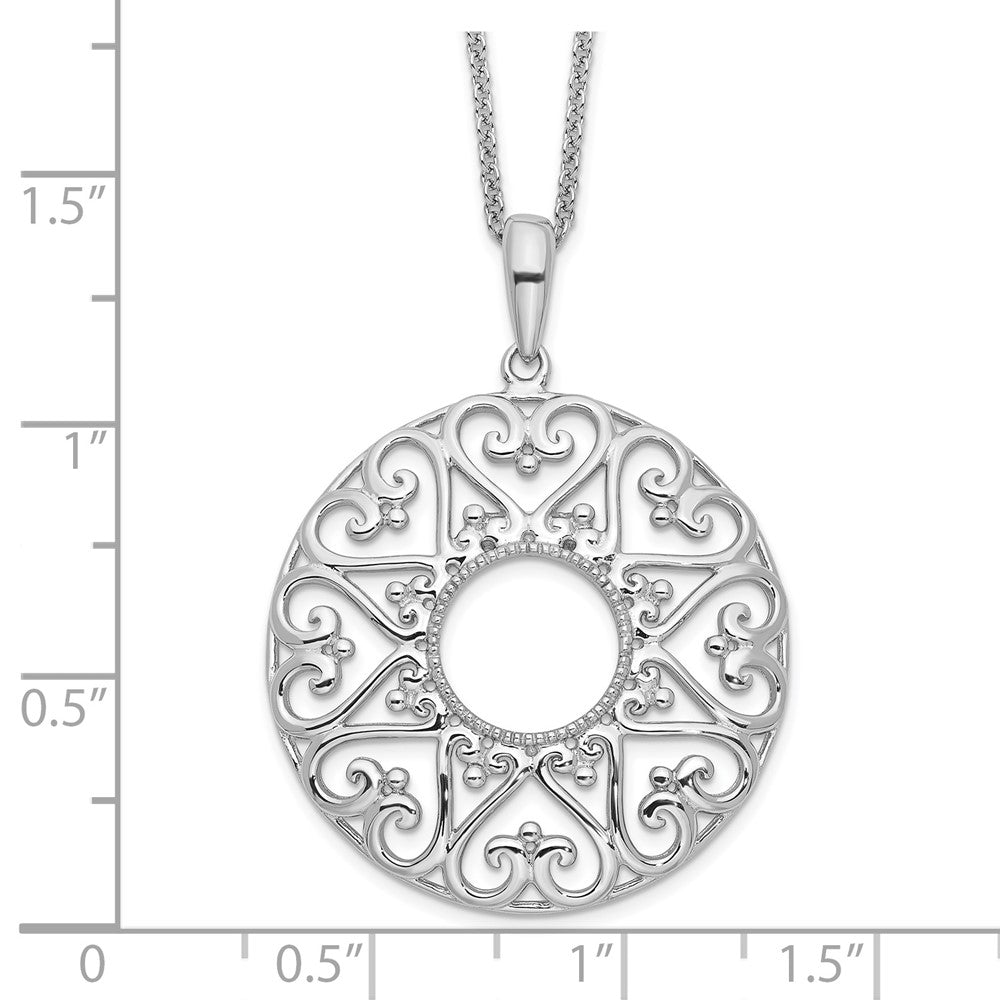 SE Sterling Silver Rhodium-plated Polished Family Heart Strings 18in Necklace