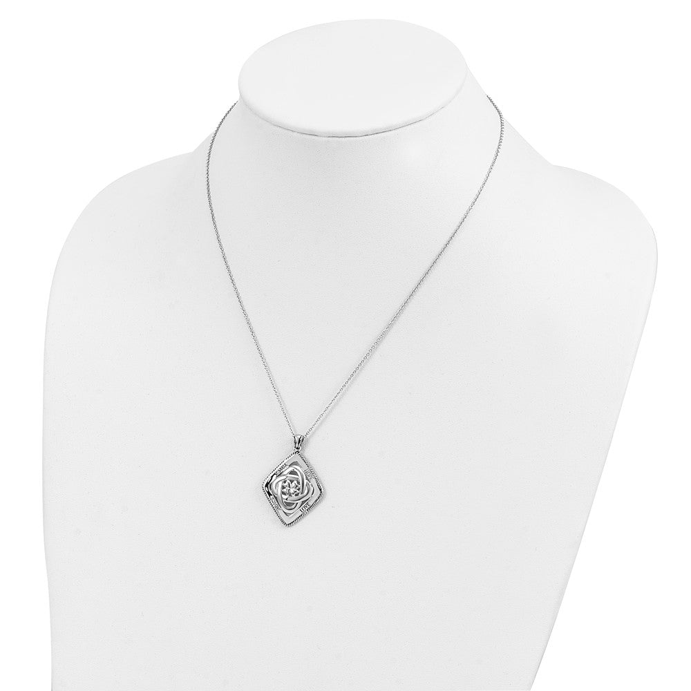 SE Sterling Silver Rhodium-plated Antiqued Family Blessings 18in Necklace