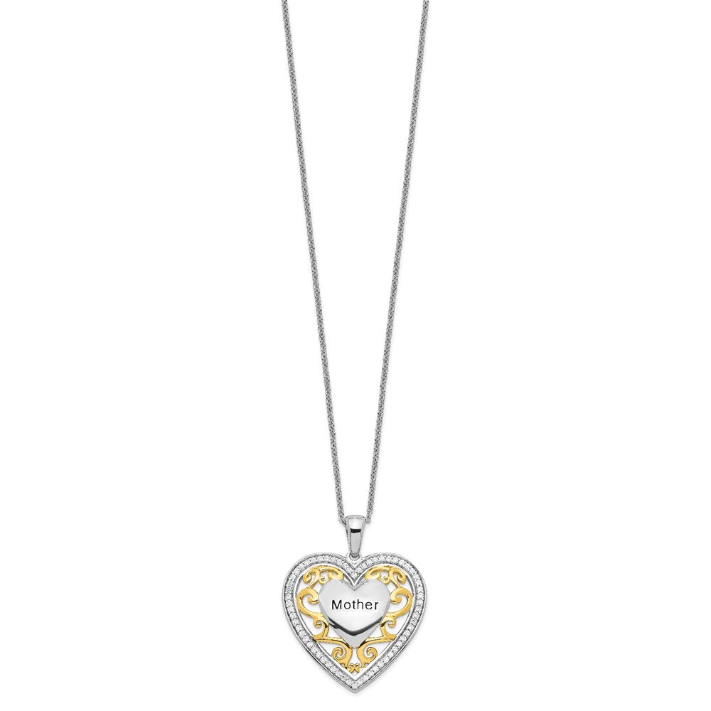 SE Sterling Silver Gold-plated Mother 18 Inch Heart Necklace