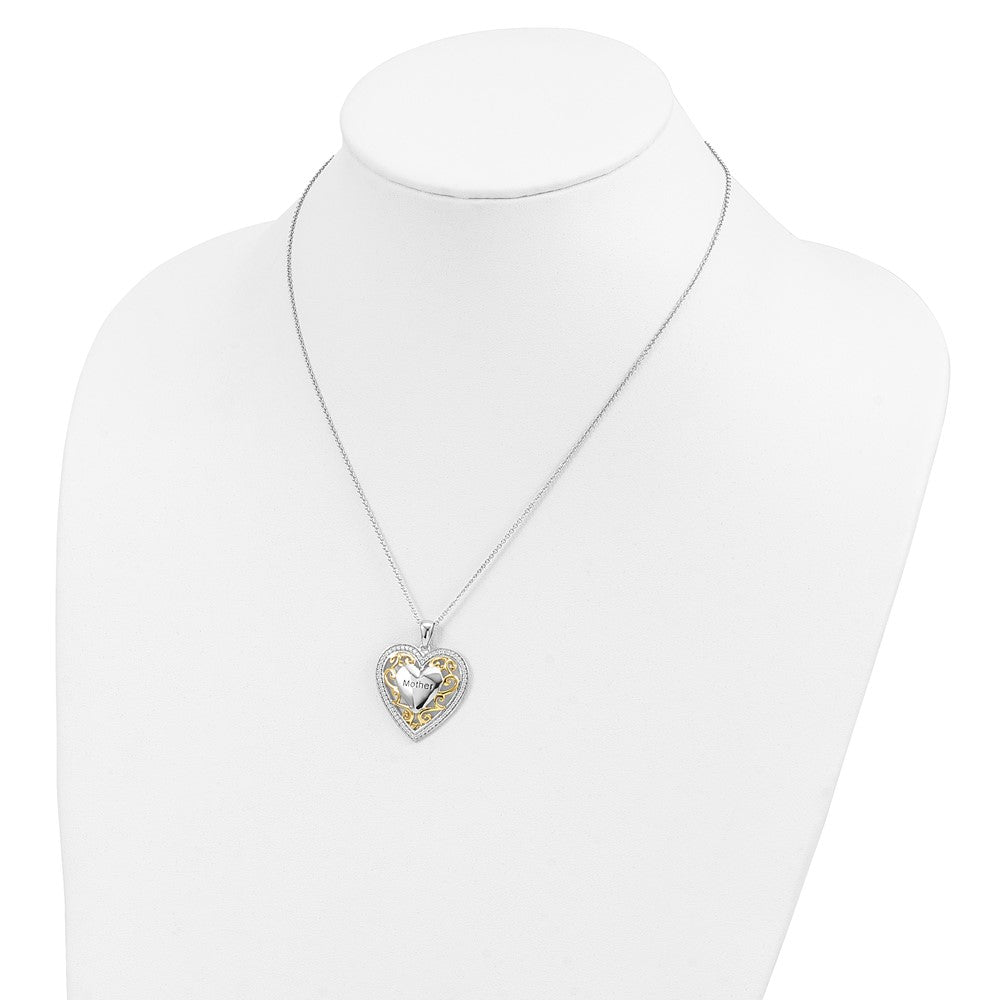 Sterling Silver & Gold-plated Mother 18in Heart Necklace - Bulk Order