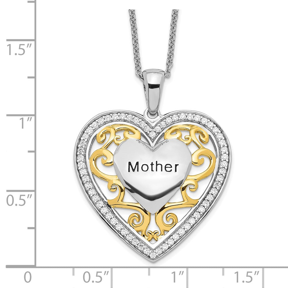 SE Sterling Silver Gold-plated Mother 18 Inch Heart Necklace