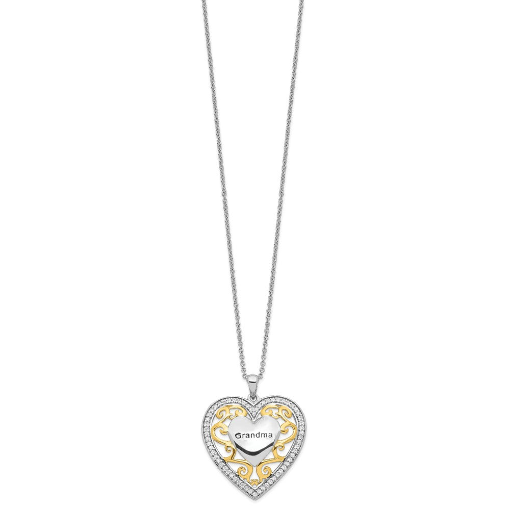 SE Sterling Silver Gold-plated Grandma 18in Heart Necklace