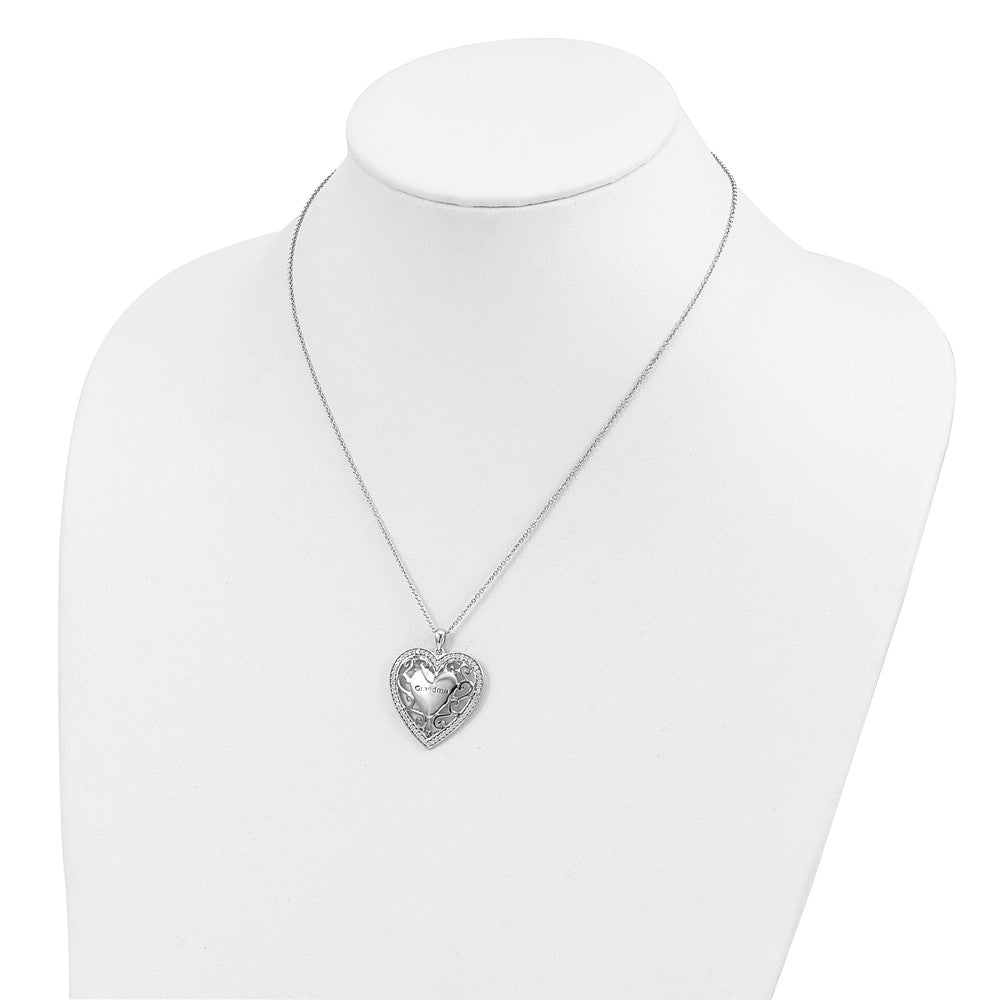 SE Sterling Silver Gold-plated Grandma 18in Heart Necklace