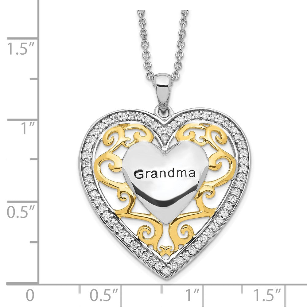 SE Sterling Silver Gold-plated Grandma 18in Heart Necklace