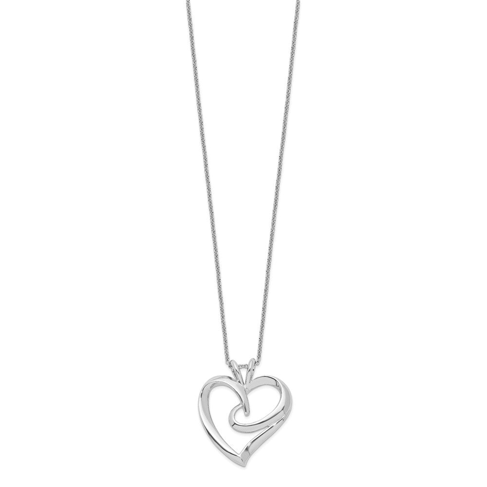 SE Sterling Silver Rhodium-plated The Hugging Heart 18in Necklace