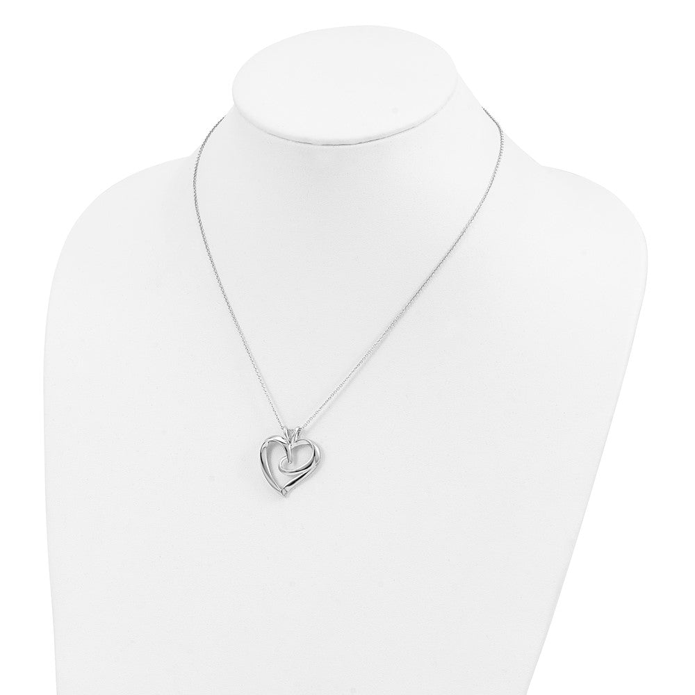 SE Sterling Silver Rhodium-plated The Hugging Heart 18in Necklace