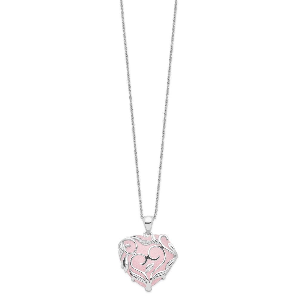 SE Sterling Silver Rhodium-plated Rose Quartz Generous Heart 18 inch Necklace with Poem Card
