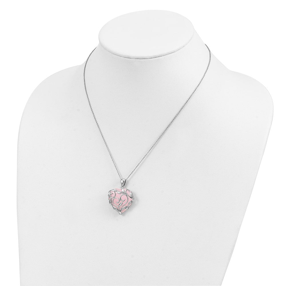 SE Sterling Silver Rhodium-plated Rose Quartz Generous Heart 18 inch Necklace with Poem Card