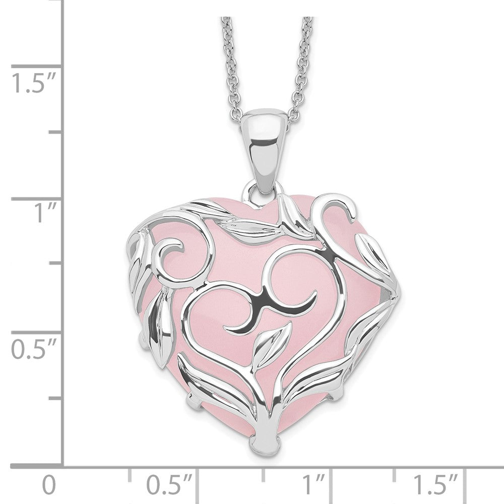 SE Sterling Silver Rhodium-plated Rose Quartz Generous Heart 18 inch Necklace with Poem Card