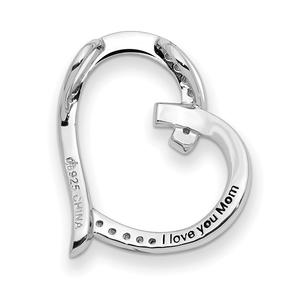 SE Sterling Silver Rhodium-plated Antiqued CZ Love You Mom 18in Necklace