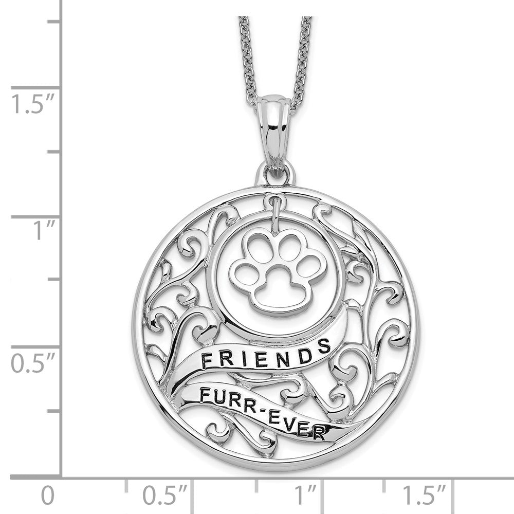 SE Sterling Silver Rhodium-plated Antiqued Animal Friends-Dog 18in Necklace