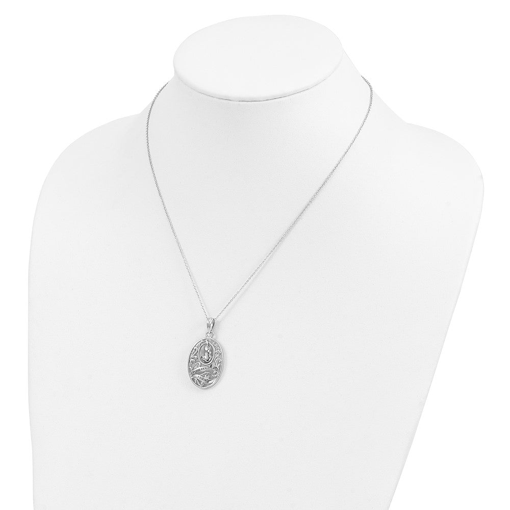 SE Sterling Silver Rhodium-plated Antiqued Animal Friends-Cat 18in Necklace