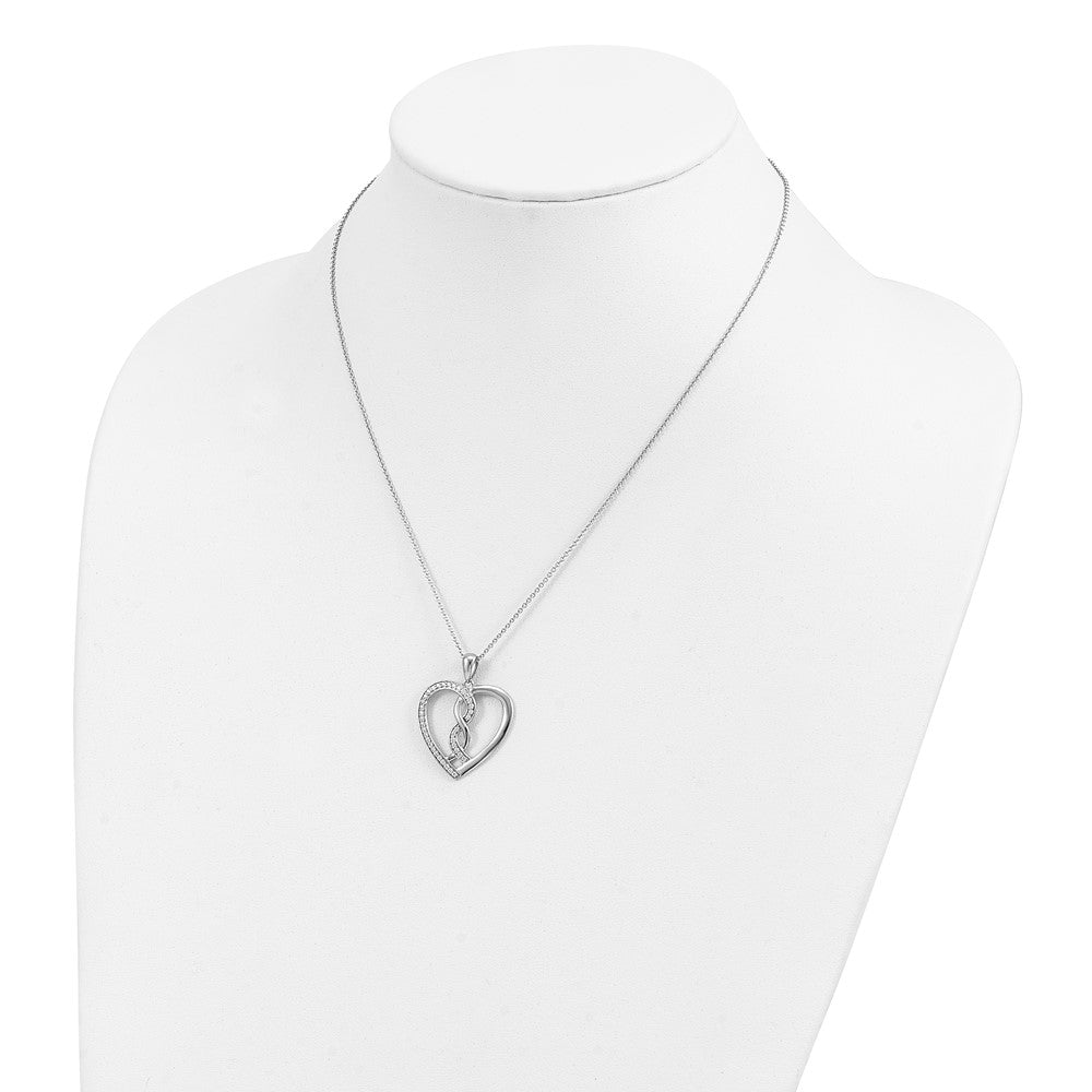 SE Sterling Silver Rhodium-plated CZ Hearts Joined Together 18 inch Necklace with Poem Card