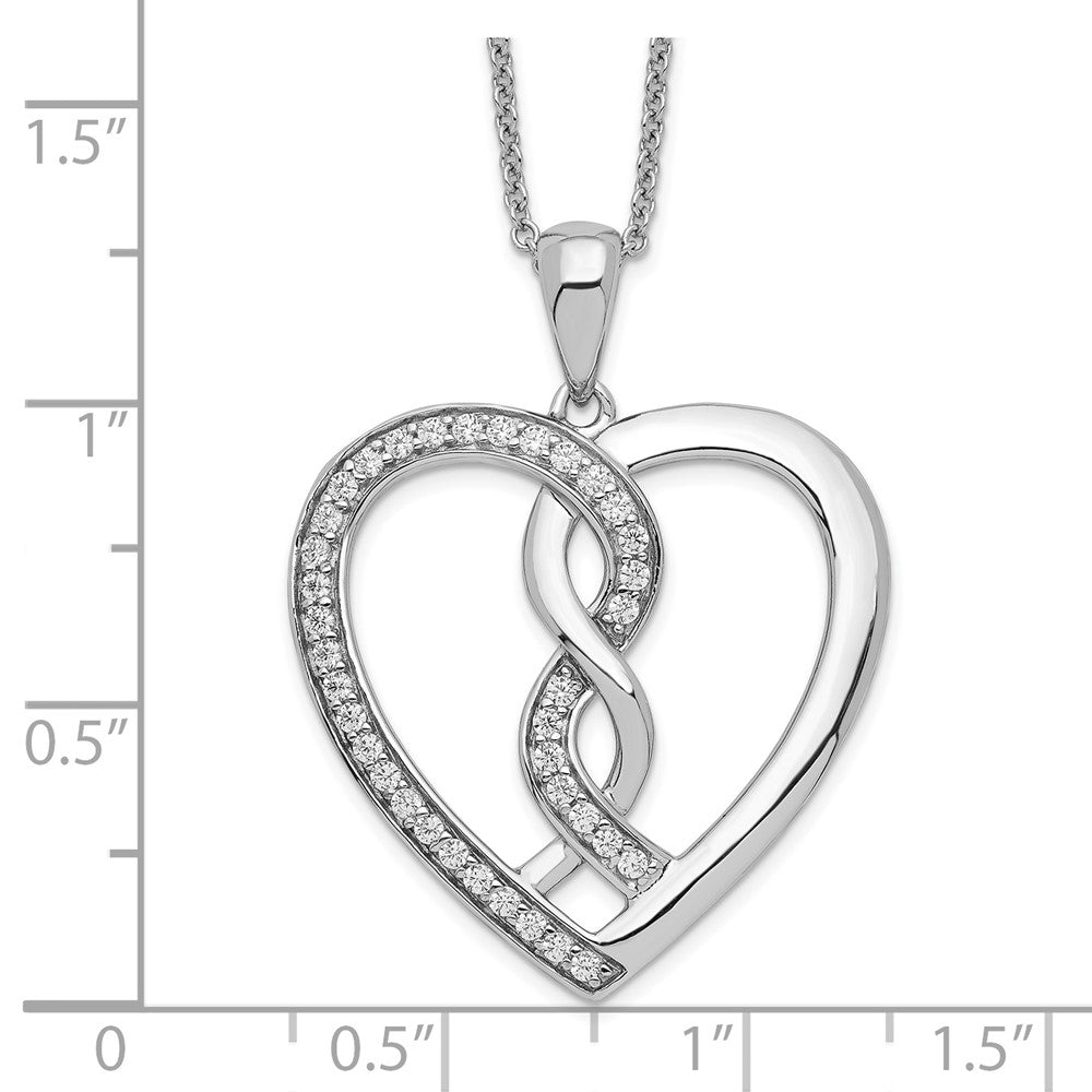 SE Sterling Silver Rhodium-plated CZ Hearts Joined Together 18 inch Necklace with Poem Card