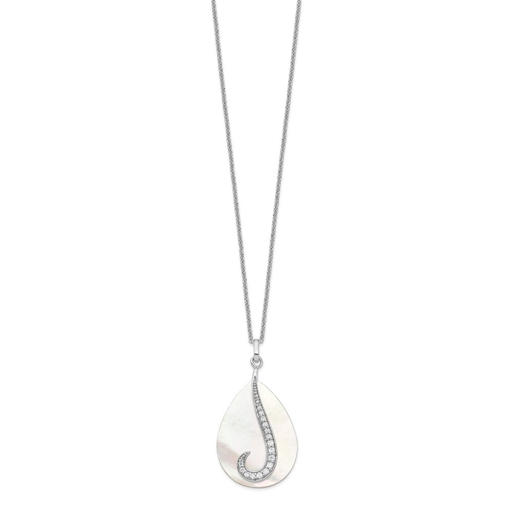 SE Sterling Silver Rhodium-plated Mother of Pearl CZ Tear From Heaven 18in Necklace