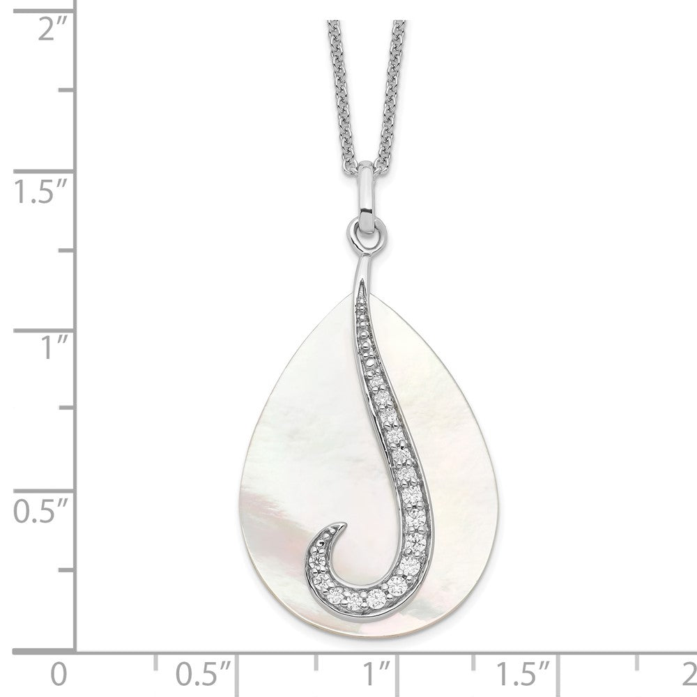 SE Sterling Silver Rhodium-plated Mother of Pearl CZ Tear From Heaven 18in Necklace