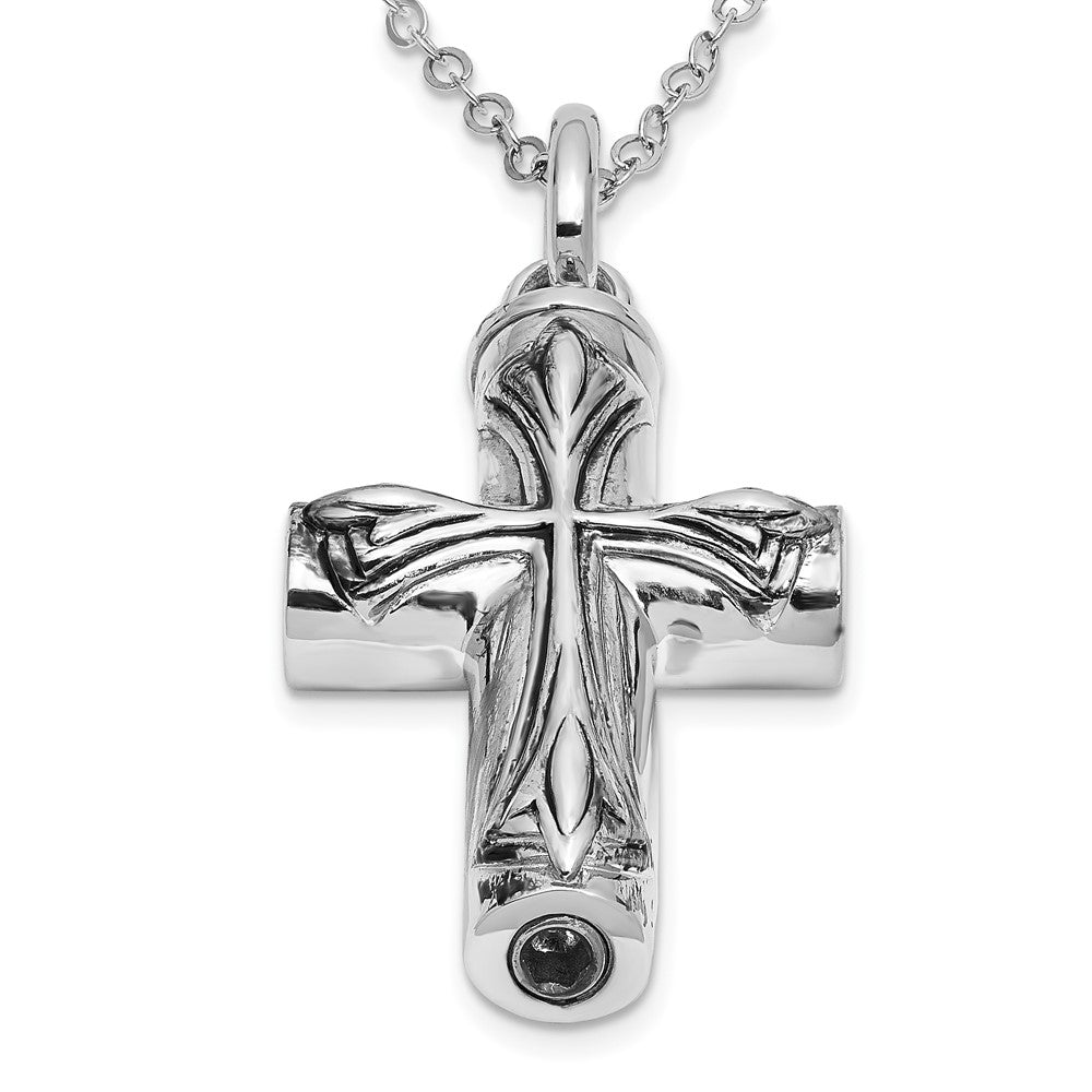 SE Sterling Silver Rhodium-plated Antiqued Cross Ash Holder 18 Inch Necklace
