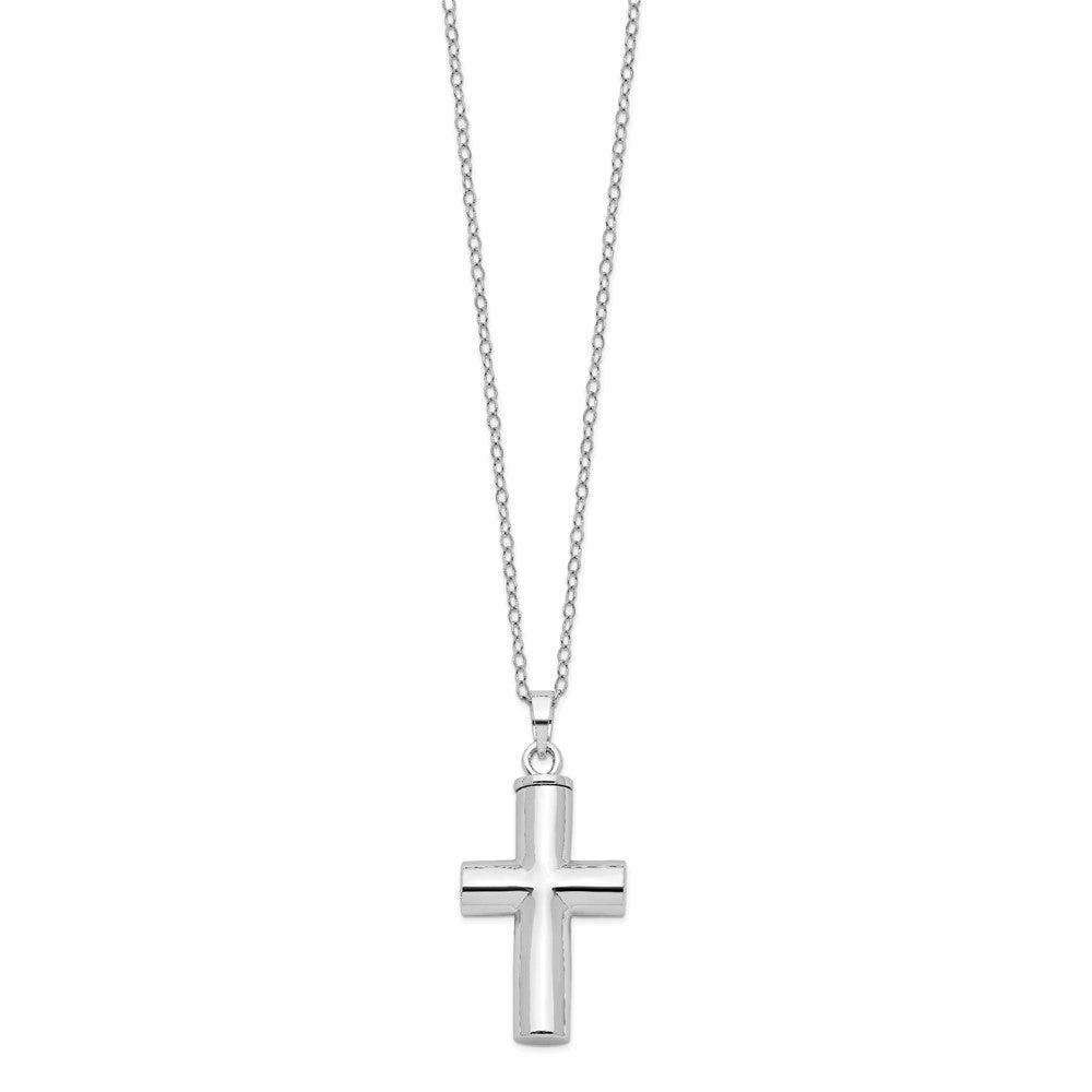 SE Sterling Silver Rhodium-plated Antiqued Cross Ash Holder 18 Inch Necklace
