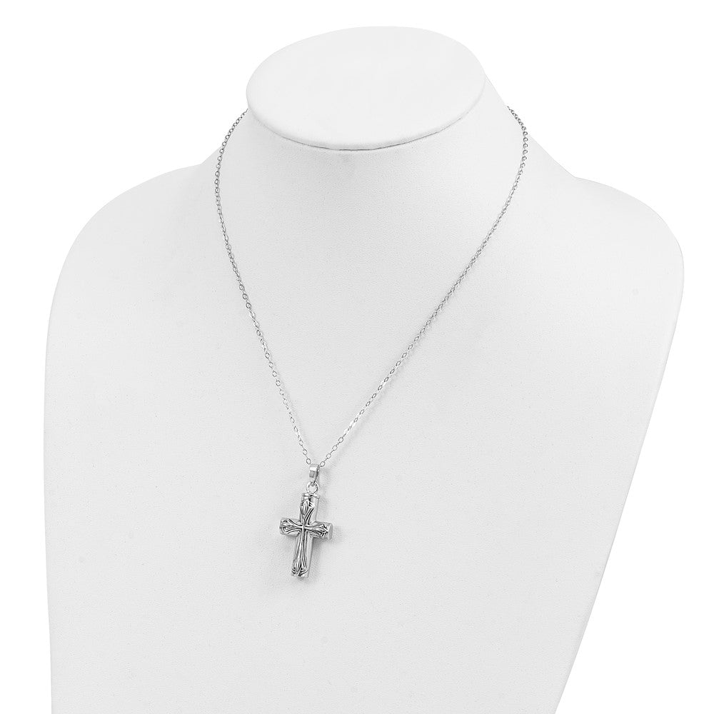 SE Sterling Silver Rhodium-plated Antiqued Cross Ash Holder 18 Inch Necklace