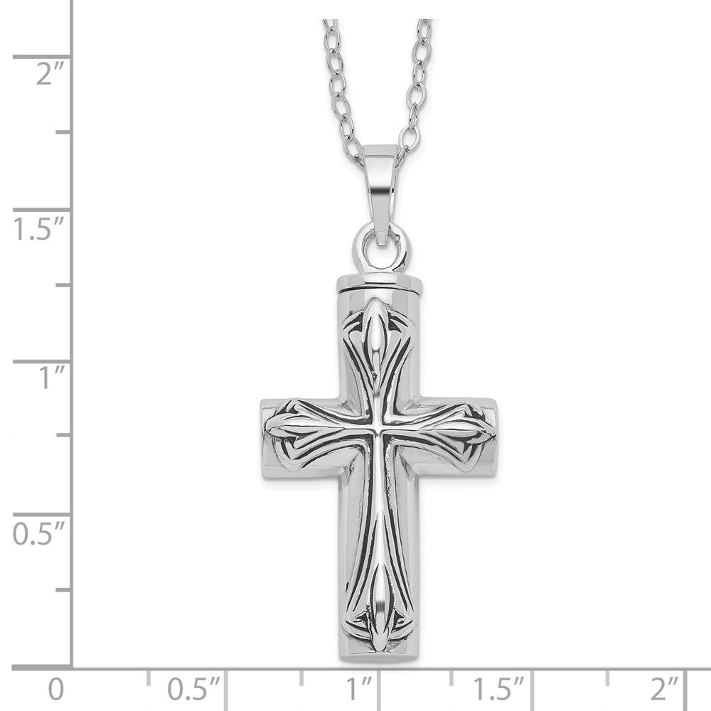 SE Sterling Silver Rhodium-plated Antiqued Cross Ash Holder 18 Inch Necklace