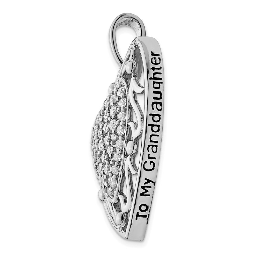 SE Sterling Silver Rhodium-plated Antiqued CZ To My Granddaughter 18in Heart Necklace