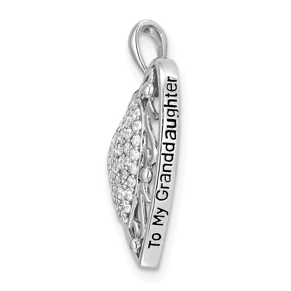 SE Sterling Silver Rhodium-plated Antiqued CZ To My Granddaughter 18in Heart Necklace