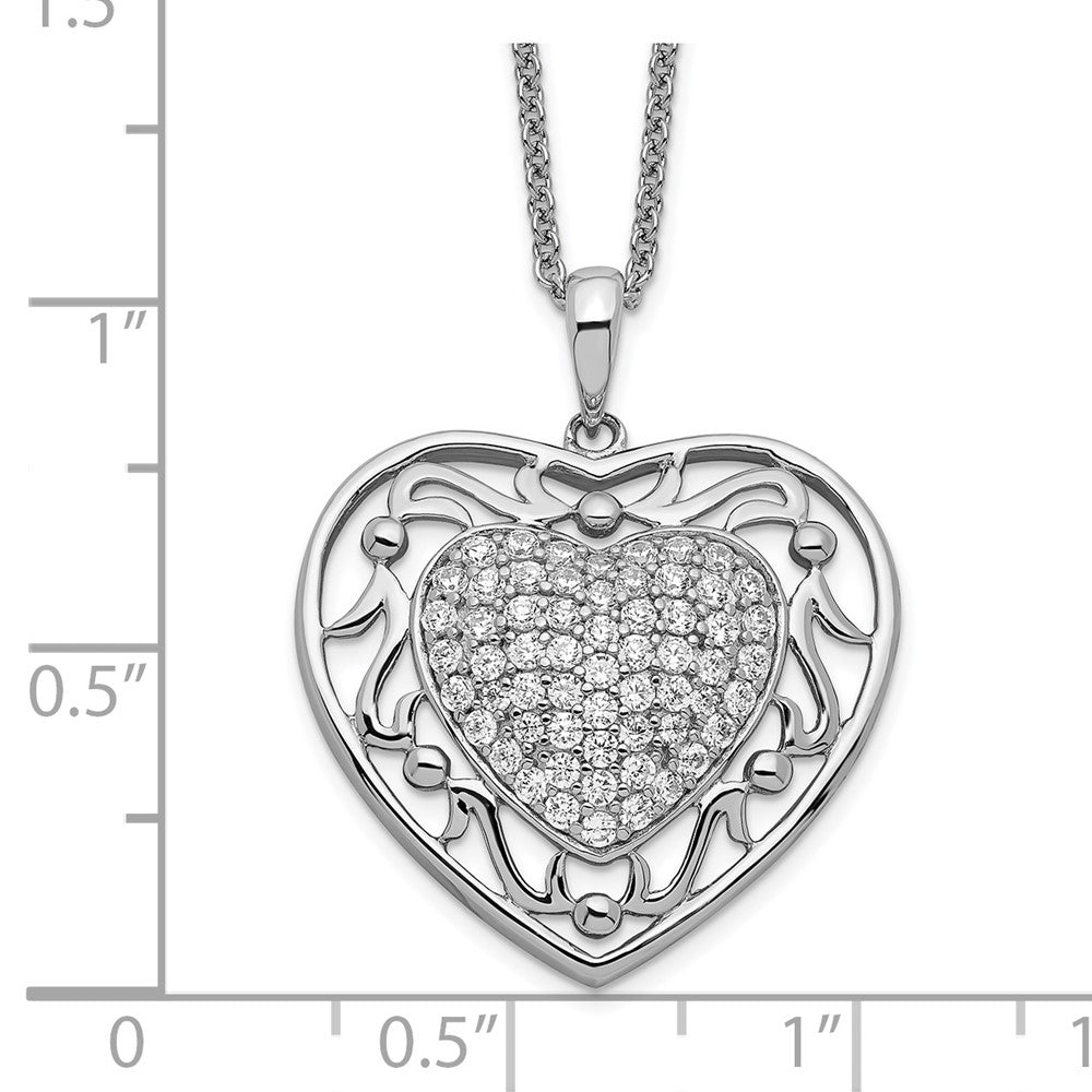 SE Sterling Silver Rhodium-plated Antiqued CZ To My Granddaughter 18in Heart Necklace