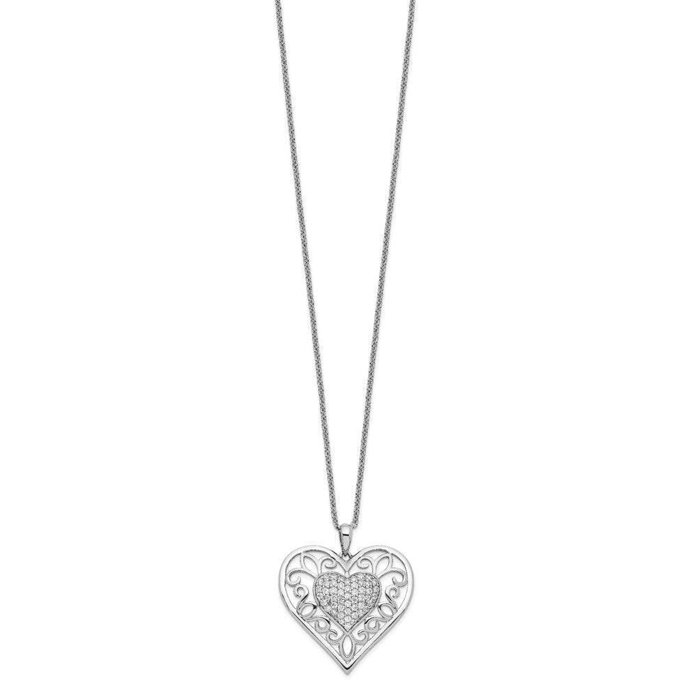 SE Sterling Silver Rhodium-plated Antiqued CZ To My Daughter 18in Heart Necklace