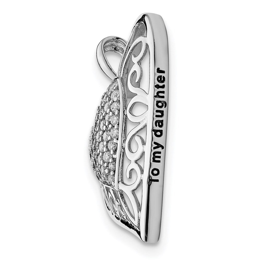 SE Sterling Silver Rhodium-plated Antiqued CZ To My Daughter 18in Heart Necklace