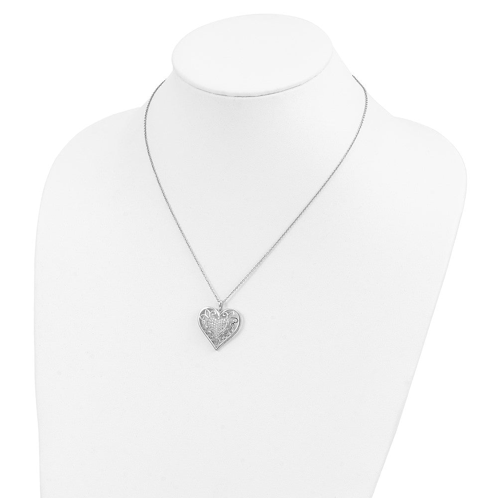 SE Sterling Silver Rhodium-plated Antiqued CZ To My Daughter 18in Heart Necklace