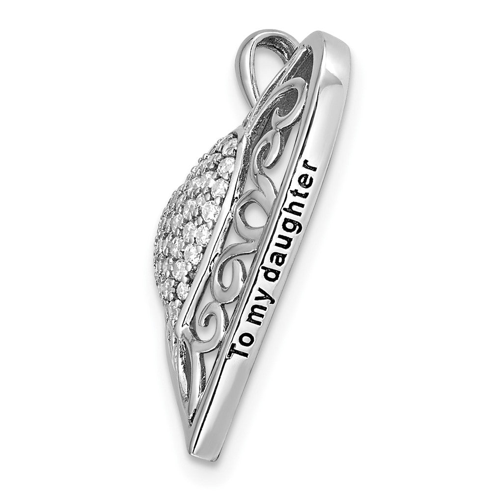 SE Sterling Silver Rhodium-plated Antiqued CZ To My Daughter 18in Heart Necklace
