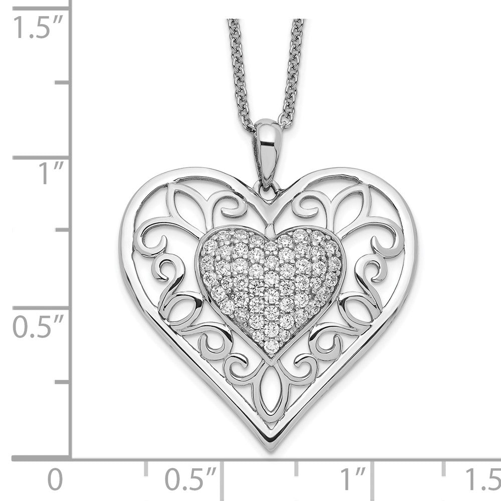SE Sterling Silver Rhodium-plated Antiqued CZ To My Daughter 18in Heart Necklace