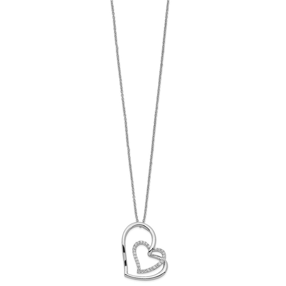 SE Sterling Silver Rhodium-plated Antiqued CZ Thank You Grandma 18in Hearts Necklace