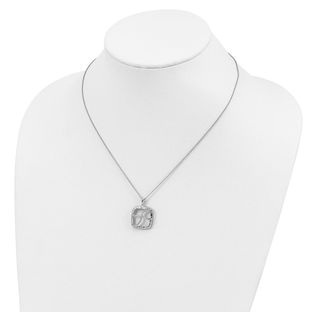 SE Sterling Silver Rhodium-plated Antiqued CZ Sisters By Chance 18in Hearts Necklace