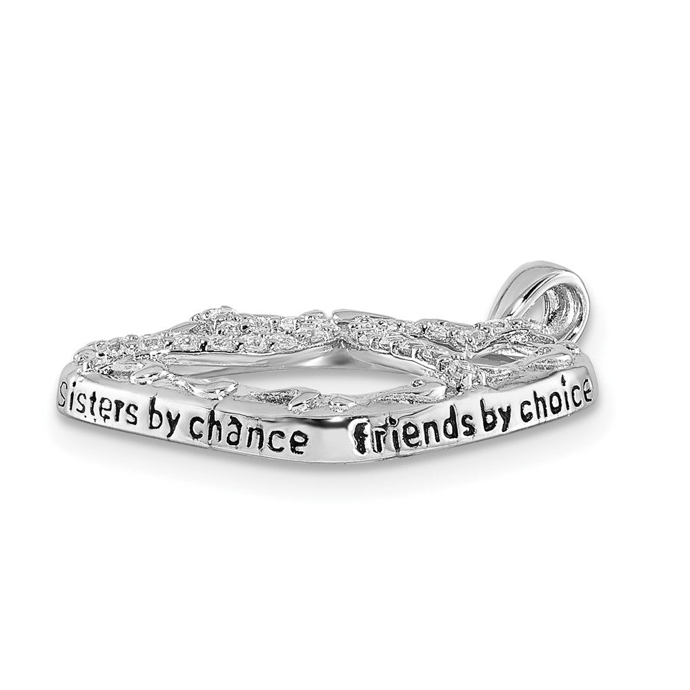 SE Sterling Silver Rhodium-plated Antiqued CZ Sisters By Chance 18in Hearts Necklace
