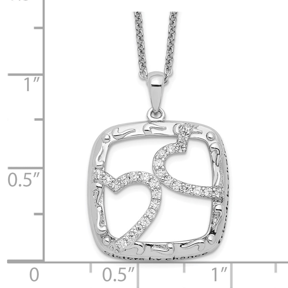 SE Sterling Silver Rhodium-plated Antiqued CZ Sisters By Chance 18in Hearts Necklace