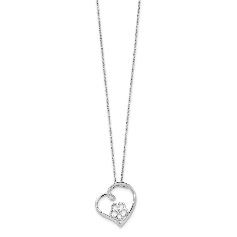 SE Sterling Silver Rhodium-plated CZ My Special Niece 18in Flower in Heart Necklace