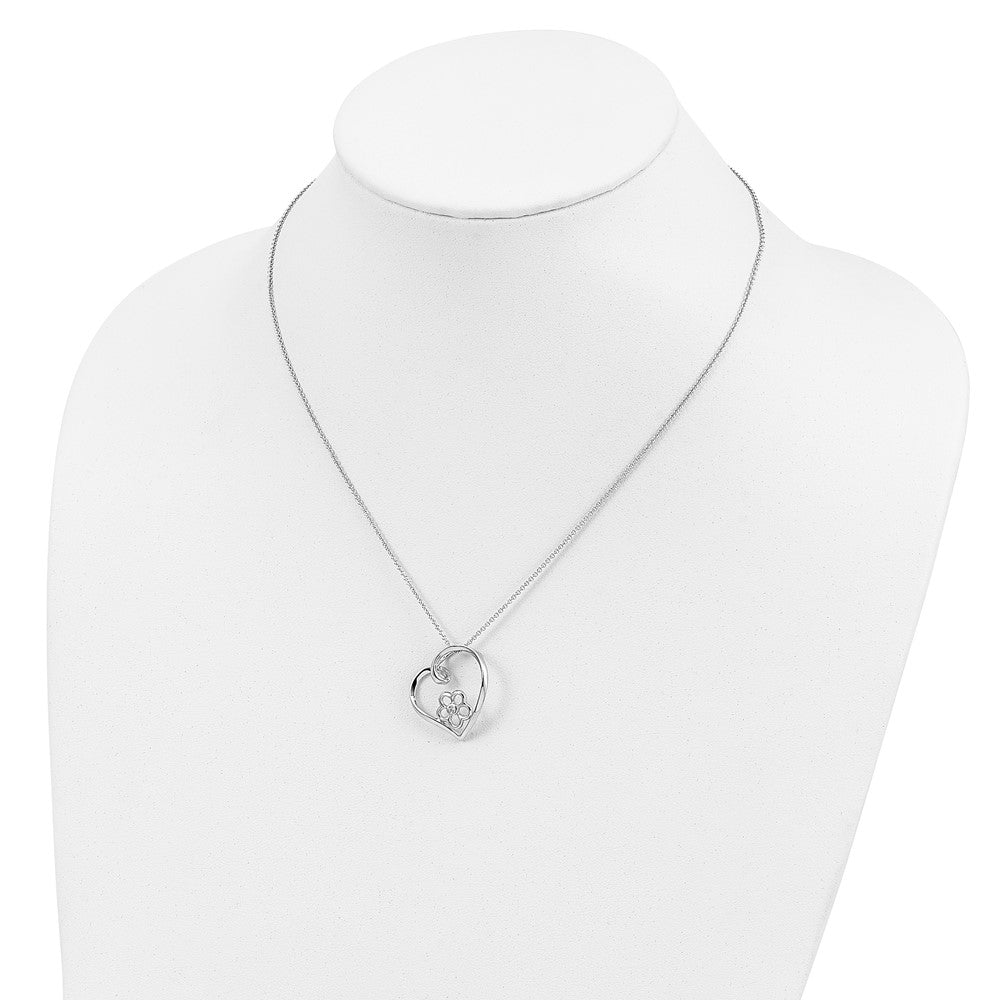 SE Sterling Silver Rhodium-plated CZ My Special Niece 18in Flower in Heart Necklace
