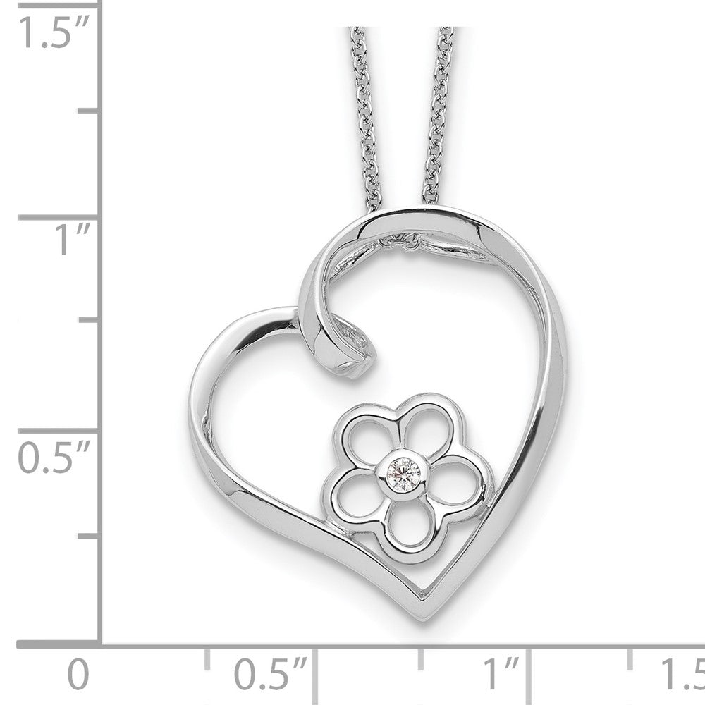 SE Sterling Silver Rhodium-plated CZ My Special Niece 18in Flower in Heart Necklace
