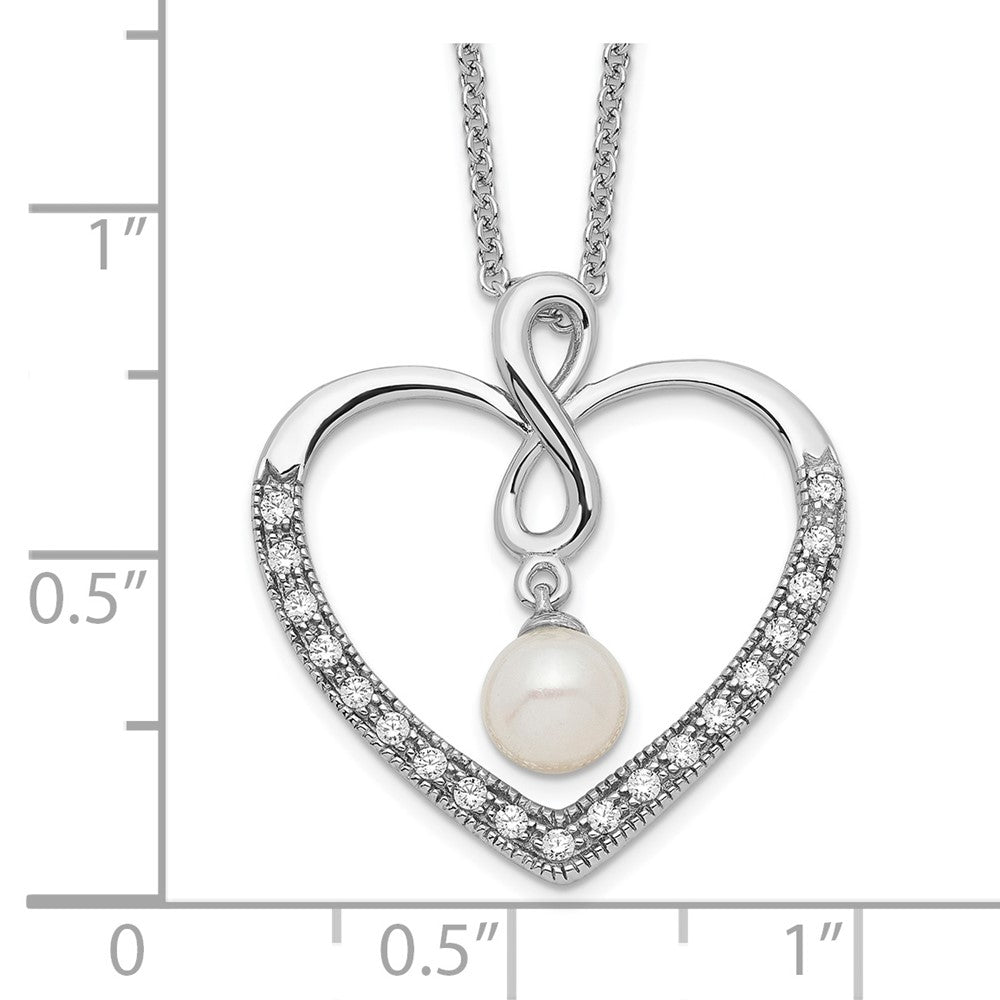 SE Sterling Silver Rhodium-plated CZ and FW Cultured Pearl My Friend 18in Heart Necklace
