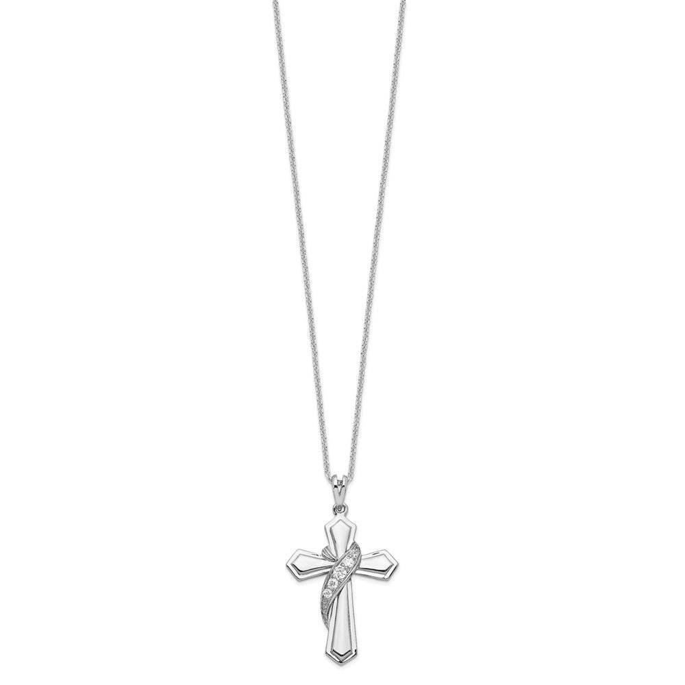 SE Sterling Silver Rhodium-plated CZ My Journey Of Hope 18in Cross Necklace
